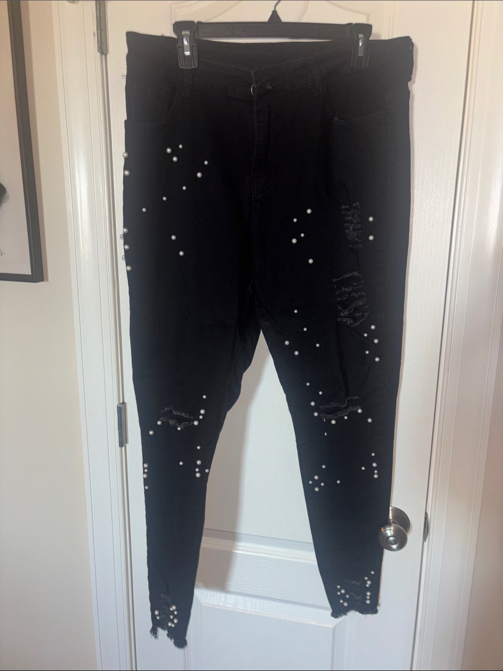 Black Pearl-Embellished Jeans